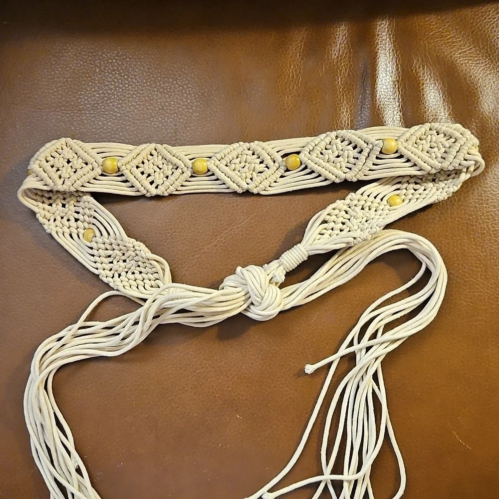 3/$30 HANDMADE Macrame Beaded Festival Rope Sash Belt